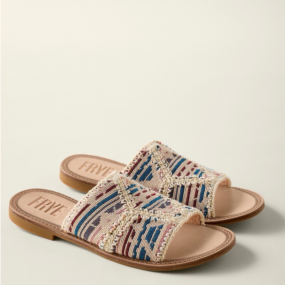 Frye Ava Crochet Slide Sandals Size 7 Boho Multicolor Leather Slip On
